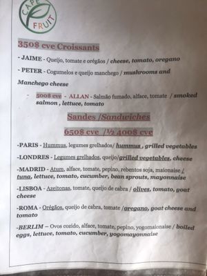 Menu - 1 vegan option  at Cape Fruit in Santa Maria