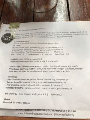 Drinks menu July 2017 at Little Seed by Firefly in Toowoomba