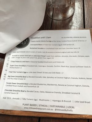 Breakfast menu  at Little Seed by Firefly in Toowoomba