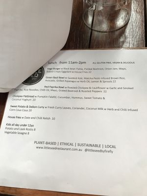Lunch menu July 2017 at Little Seed by Firefly in Toowoomba