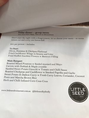 Group menu July 2017 at Little Seed by Firefly in Toowoomba