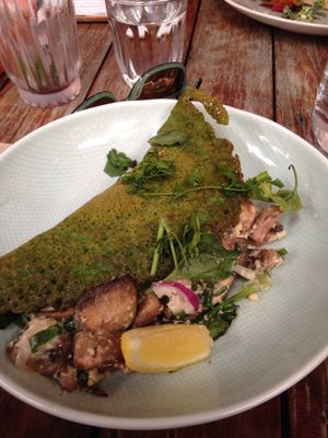 Spinach and mushroom crepe  at Little Seed by Firefly in Toowoomba