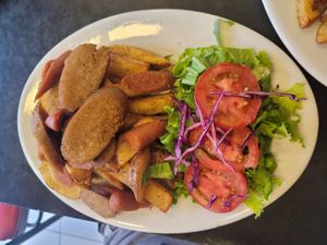 vegan salchipapas at OKEY Al Natural in Lima