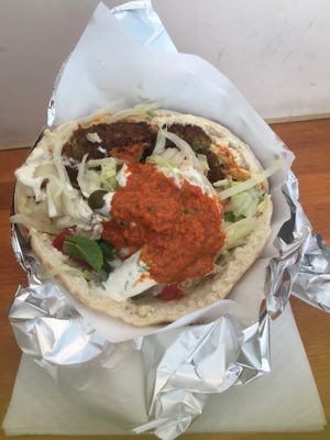 spicy falafel sandwich so yummy at Aroma Vegan in Frankfurt