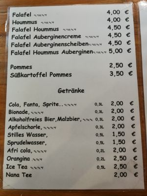 the menu  at Aroma Vegan in Frankfurt
