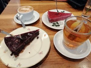 Chocolate blueberry and raspberry currant cake at Huber in Freiburg