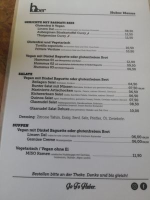 The menu at Huber in Freiburg