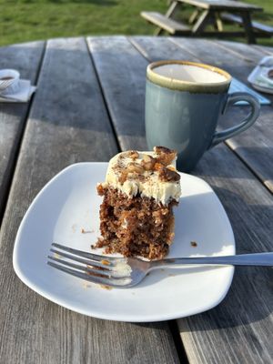 Yummy carrot cake and tea with soya milk.  at Guardhouse Cafe in Brixham