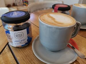 Poppy seed balls and cappuccino #Veganuary at Naspolya Nassolda in Budapest