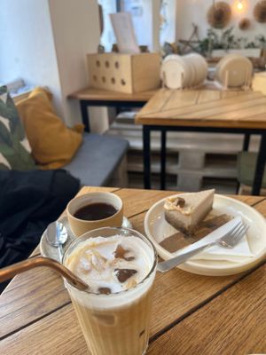 Great Coffee (only almond milk!) and the cake was AMAZING! at Naspolya Nassolda in Budapest