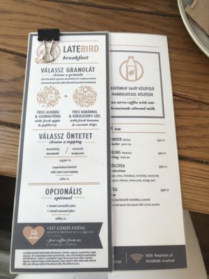 Breakfast menu  at Naspolya Nassolda in Budapest