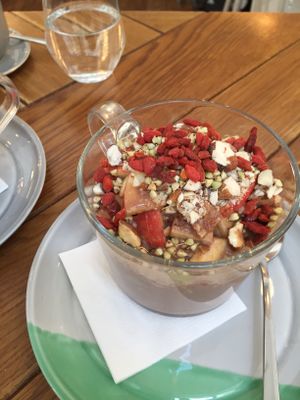 Granola with cacao almond milk  at Naspolya Nassolda in Budapest