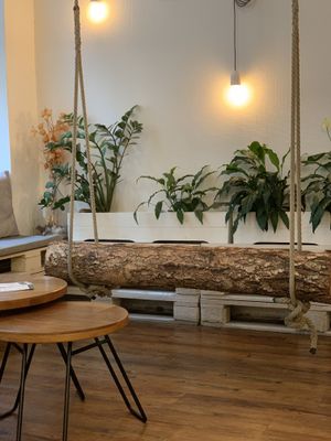 Cozy place to sit and eat raw cakes.  at Naspolya Nassolda in Budapest