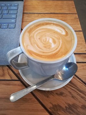 Coconut mylk flat white at Naspolya Nassolda in Budapest