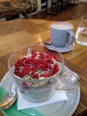 Breakfast granola with goji berries at Naspolya Nassolda in Budapest