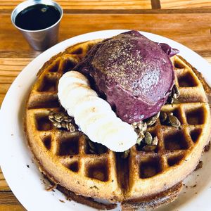 Vegan, gluten-free acai waffles 💜  at Judahlicious in San Francisco
