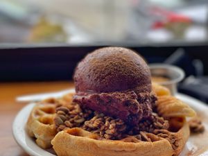 Açaí waffle is one of several tasty vegan menu options  at Judahlicious in San Francisco