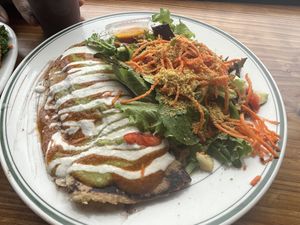 Half nekkid burrito. The homemade corn tortilla was so good and that salad 🥗 🤤   at Judahlicious in San Francisco