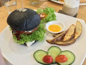 Burger and potatoes at LN Fortunate Coffee - Duta North in Kuala Lumpur