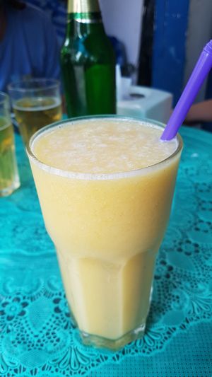 Mango-pineapple shake at Peppermaint Guesthouse in Chiang Mai