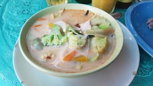 Tom yum soup at Peppermaint Guesthouse in Chiang Mai