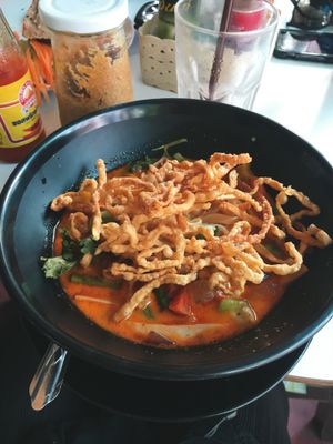 Khao soi - was pretty bland and broth was watery, lots of veg thoughb at Peppermaint Guesthouse in Chiang Mai