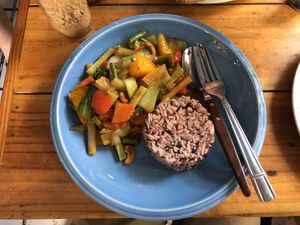 Stir fried veg with nuts at Peppermaint Guesthouse in Chiang Mai