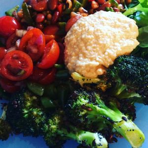 supersalad and hummus  at Pulp Fiction Future Food and Juice Cafe in Whitley Bay