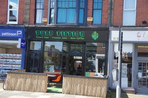 View from the outside at Pulp Fiction Future Food and Juice Cafe in Whitley Bay