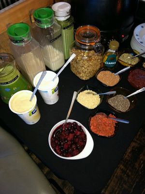 breakfast buffet at Pulp Fiction Future Food and Juice Cafe in Whitley Bay