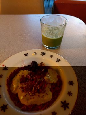 cereal and smoothie at Pulp Fiction Future Food and Juice Cafe in Whitley Bay
