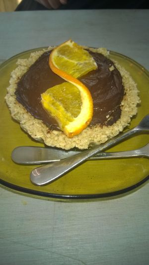 Chocolate orange tart  at Pulp Fiction Future Food and Juice Cafe in Whitley Bay