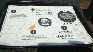 Mat explaining why not eating animals is nice! at Hank sur Seine in Paris