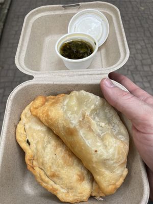 Two fried empanadas   at U.to.pi.a in Mexico City