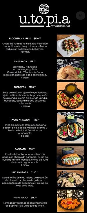 Menu at U.to.pi.a in Mexico City