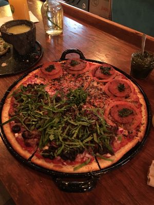 Half Pepperoni, half veggie. Best in town!! at U.to.pi.a in Mexico City