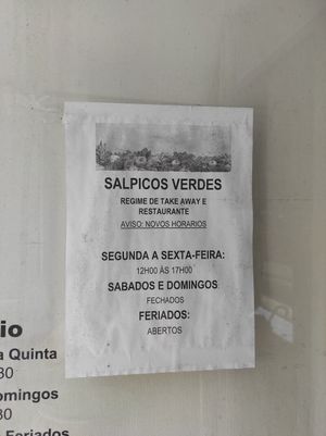 Schedule at Salpicos Verdes in Porto