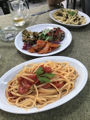 Mixed vegetables, Linguini and pasta con fungi  at Osteria da Peppino in Pompei