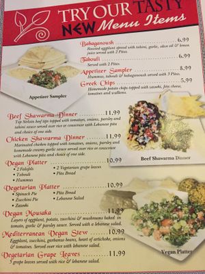 Vegan/Veg menu items.  at Niki's Rainbow Restaurant in Satellite Beach