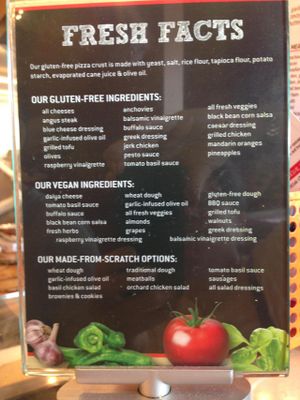 Uncle Maddio's Pizza Joint Dulles 28 Centre - VA USA - posts a clear list of all their vegan (and gluten-free and made-from scratch) ingredients.  at Uncle Maddio's Pizza Joint in Sterling