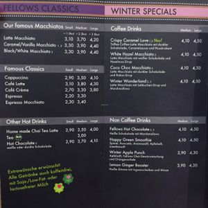 drink menu February 2017 at Coffee Fellows - My Zeil in Frankfurt