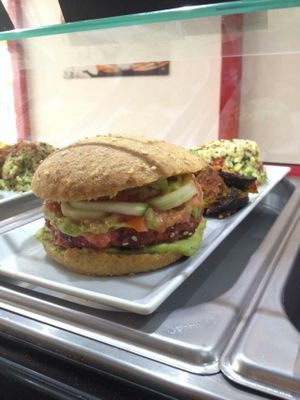 VegBurger with home-made organic Bread  at BioKarma in Ibiza