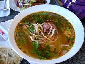 Spicy soup noodles at Tofoo Com Chay in San Jose