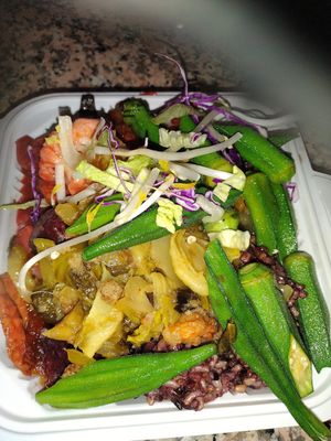 Combo plate. Okra 😋😍🇳🇬🙏🏿🎉 at Tofoo Com Chay in San Jose