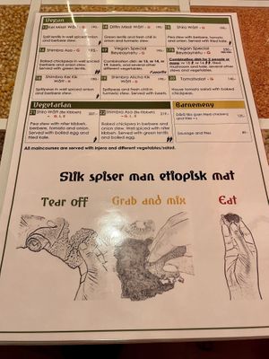 Vegan and vegetarian options on the menu  at Gadja Etiopisk in Stavanger
