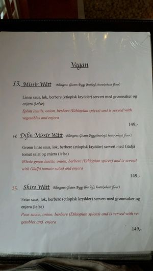 Vegan Ooptions available (more than this) at Gadja Etiopisk in Stavanger