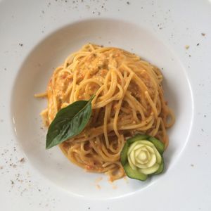 spaghetti with vegan pesto! at La Zagara in Taormina