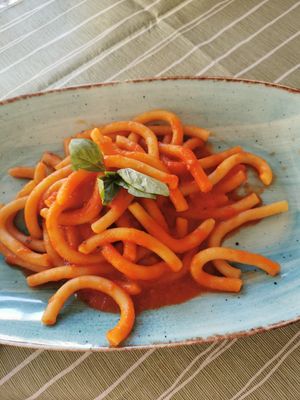 Macaroni with tomato basil sauce at La Zagara in Taormina