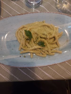 Macaroni with pistachio pesto at La Zagara in Taormina