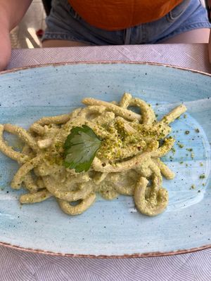 Pistachio pesto macaroni  at La Zagara in Taormina